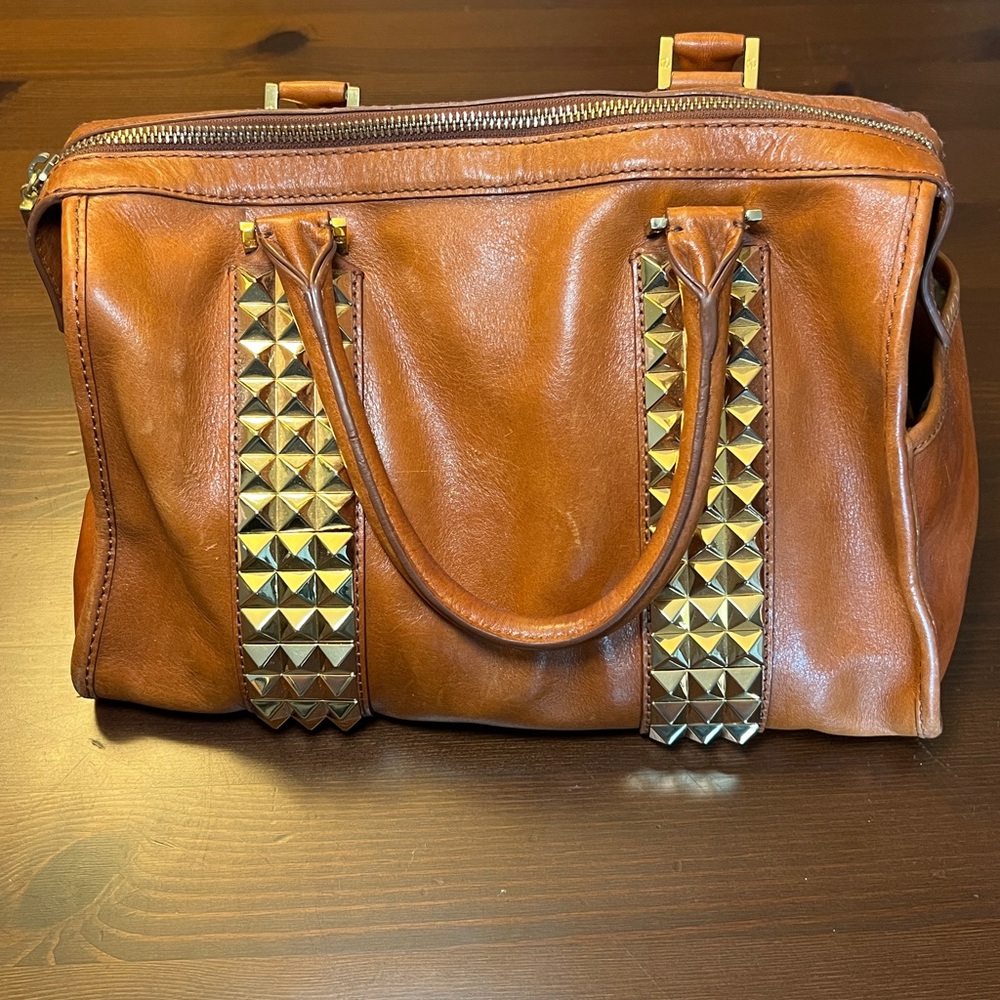 Tory Burch Brown Caramel Gold Studded Leather Bag Convertible Strap & Dust Bag